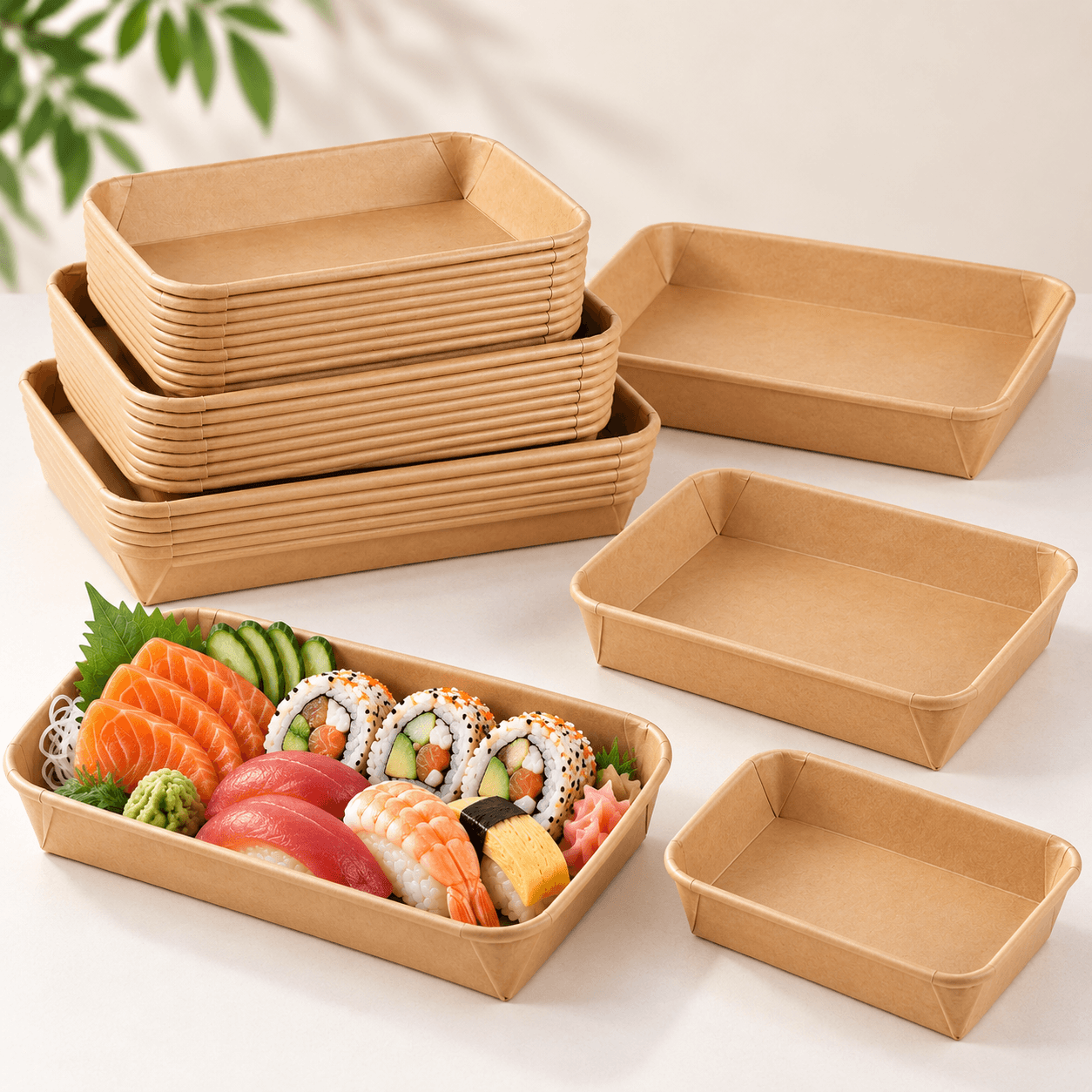 Paper Sushi Box Container Filled with Fresh Nigiri and Maki Rolls