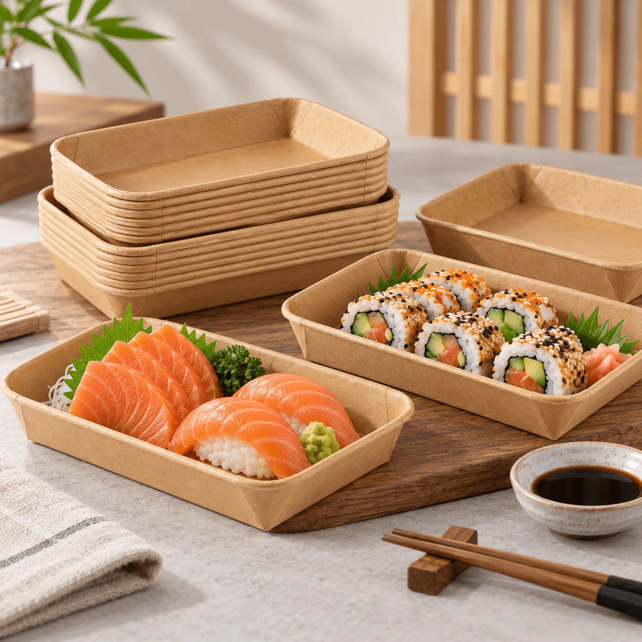 Food-grade Paper Sushi Boxes for Sashimi and Sushi Roll Presentation