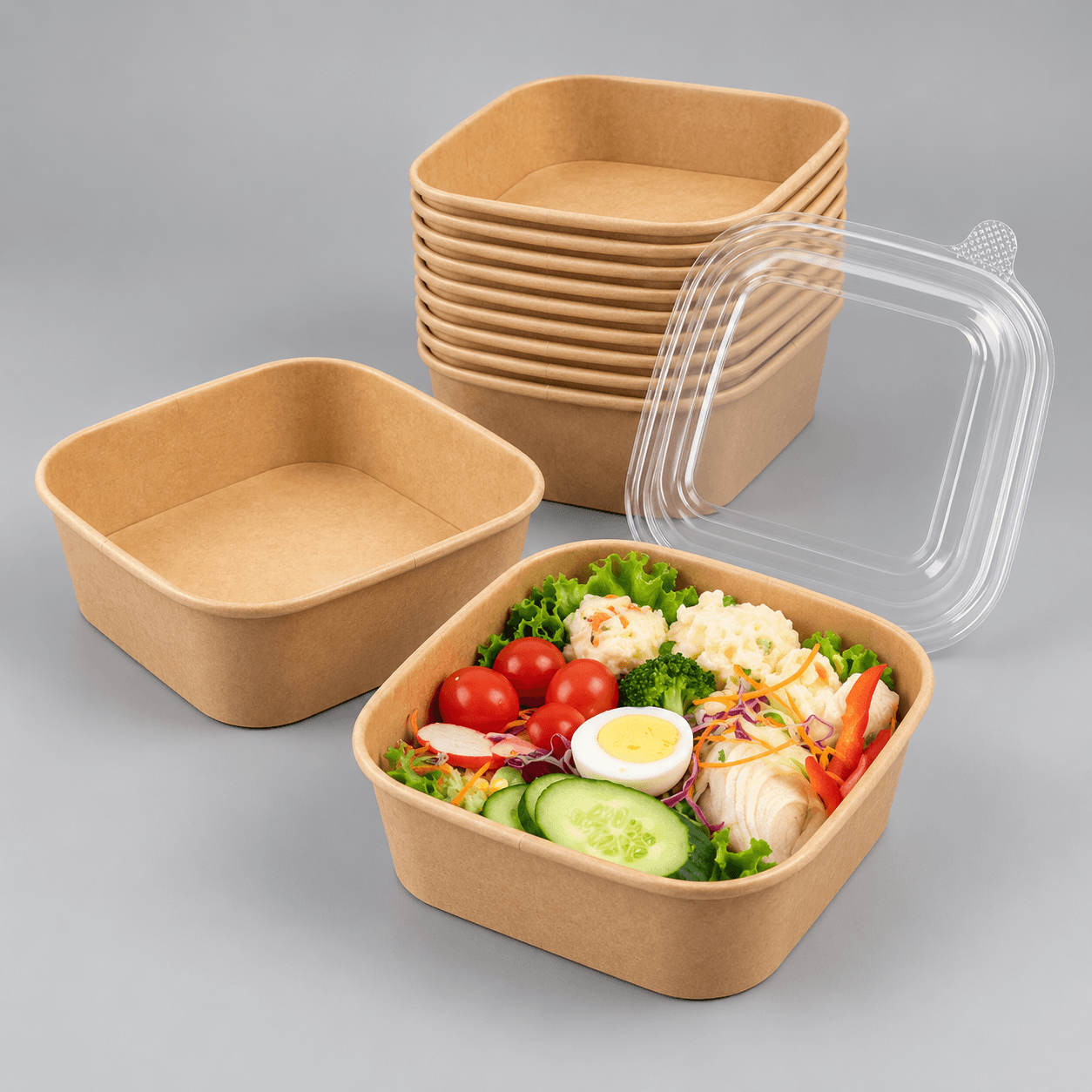 Square Food Container Studio Shot with Transparent Lid