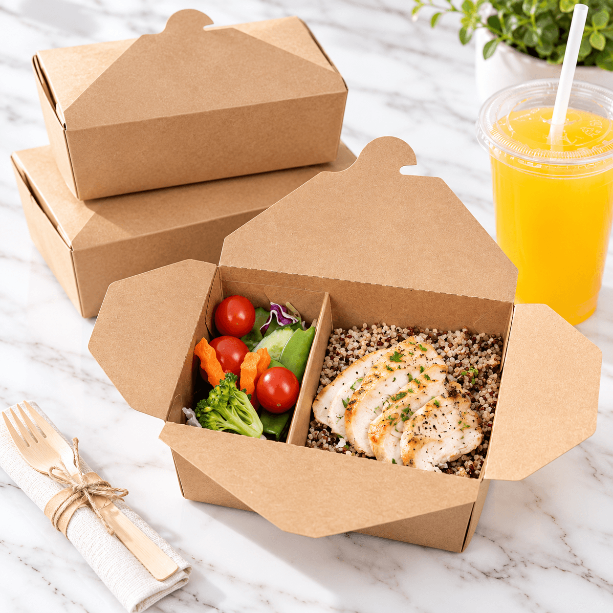 Two-Compartment Kraft Takeaway Lunch Box with Chicken Quinoa Meal