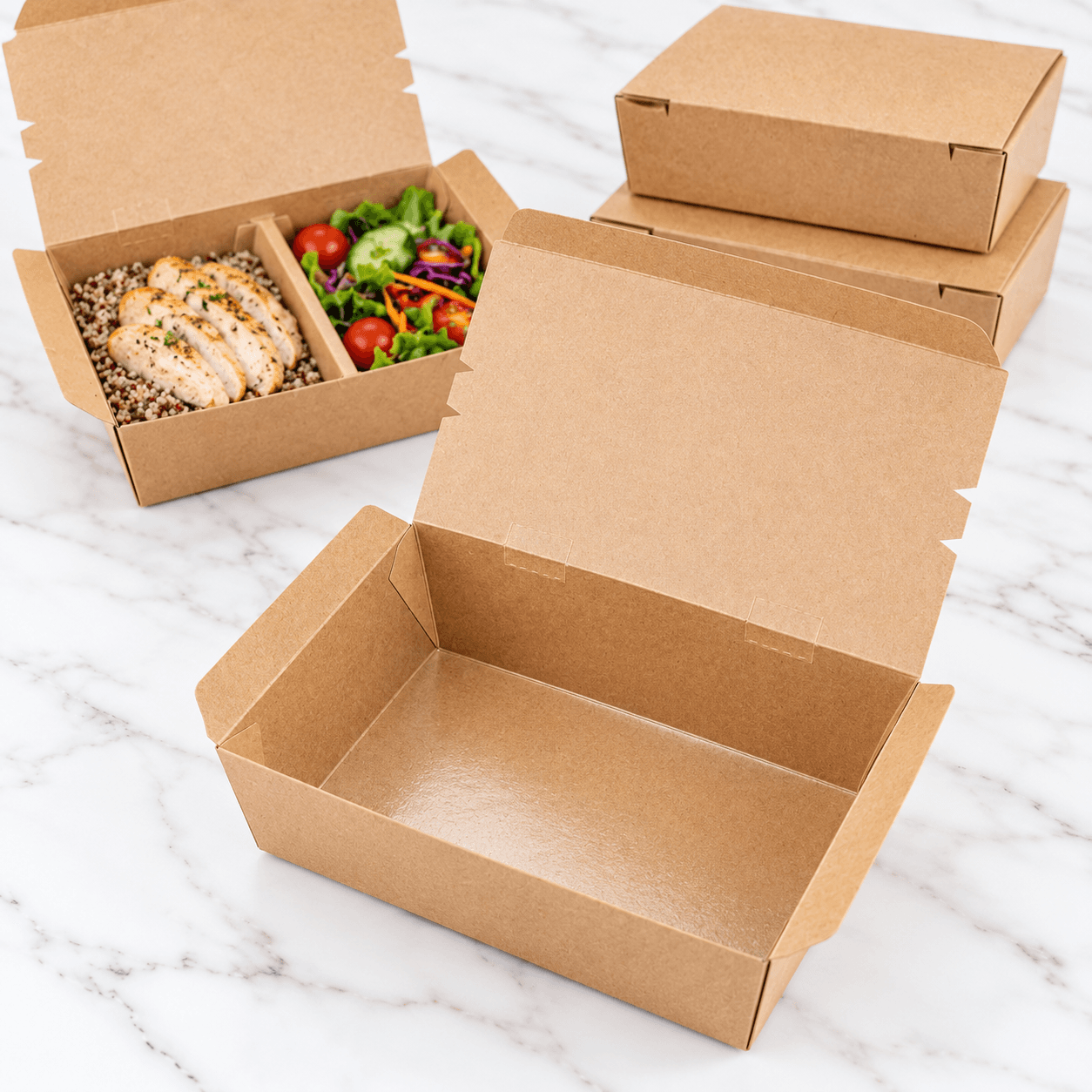Open Kraft Food Box Showing Grease-Resistant Glossy Inner Lining