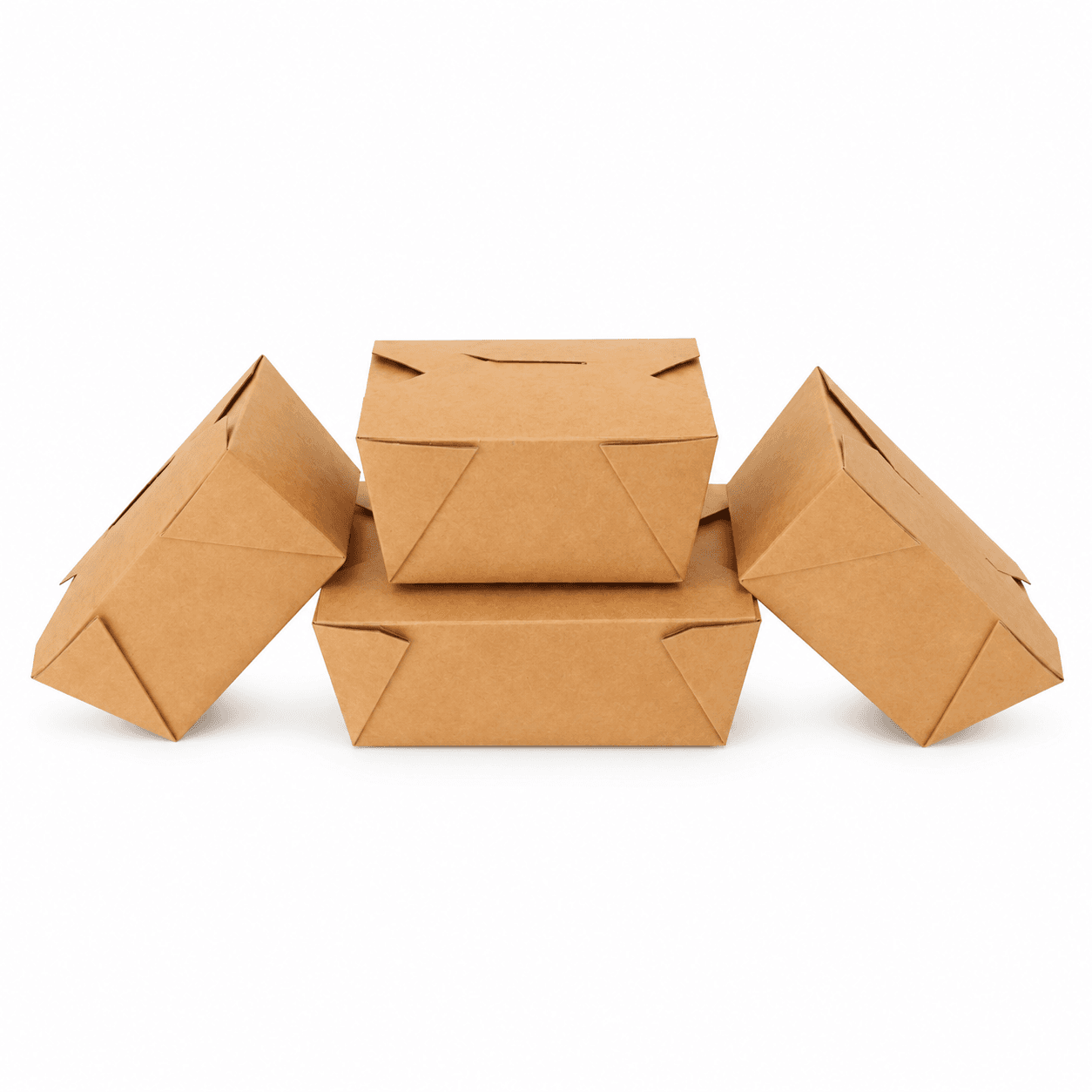 Foldable Kraft Paper Takeaway Food Boxes with Integrated Interlocking Lids